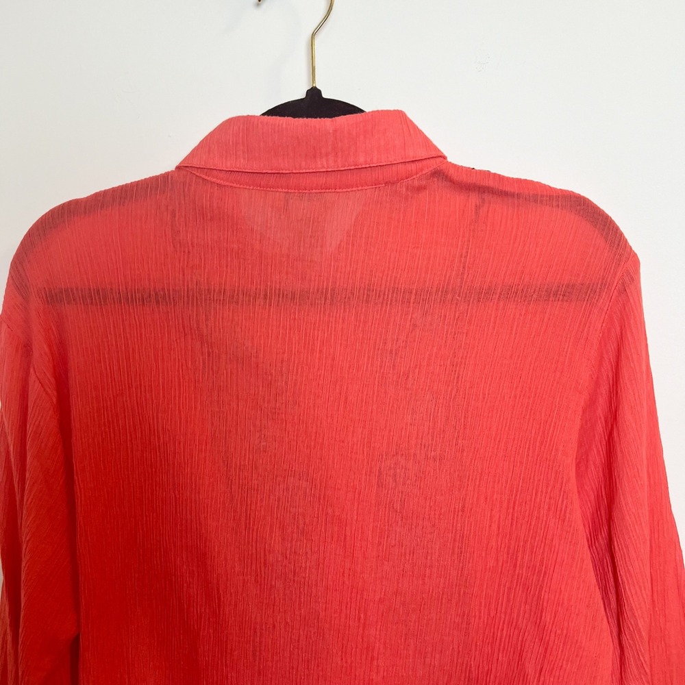 Teddi Embroidered Floral Button Down Gauzy 3/4 Sleeve Coral Top‎ Blouse - Picture 4 of 12